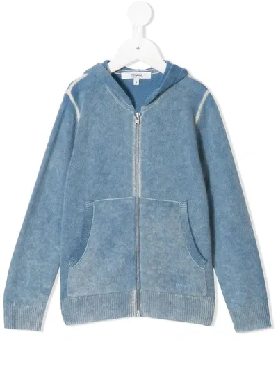 Bonpoint Kids' Faded Knit Zip-front Hoodie In Blue