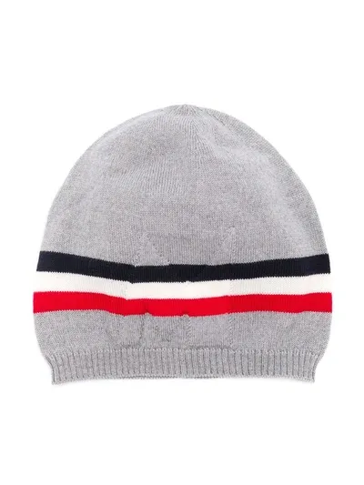 Moncler Babies' Tricolour Stripe Knit Hat In Green