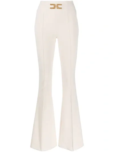 Elisabetta Franchi Metal Logo High-waisted Trousers In Neutrals