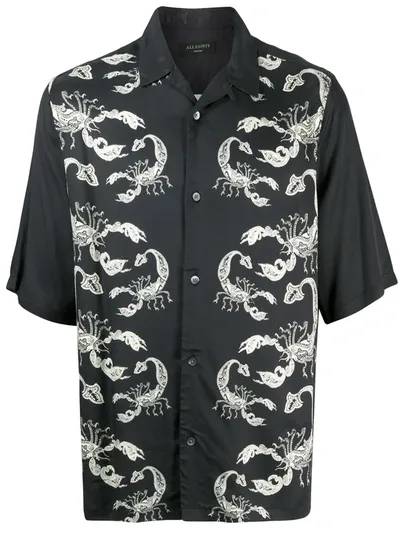 Allsaints Skorpio Short Sleeve Button-up Camp Shirt In Black/white