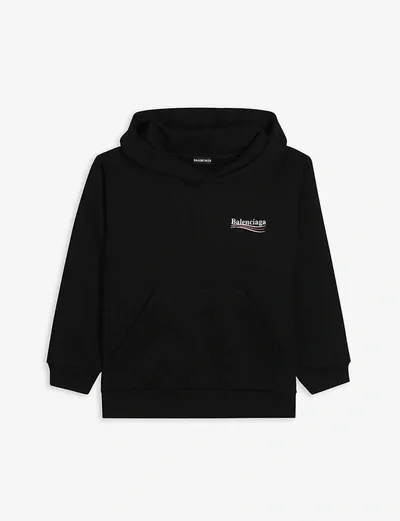 Balenciaga Kids' Political Logo-embroidered Cotton Hoody 4-10 Years In Black