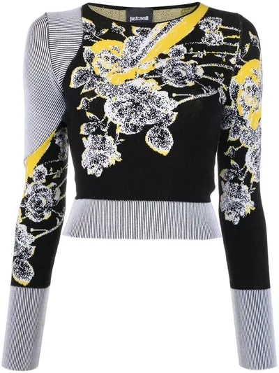 Just Cavalli Floral-jacquard Sweater In Black