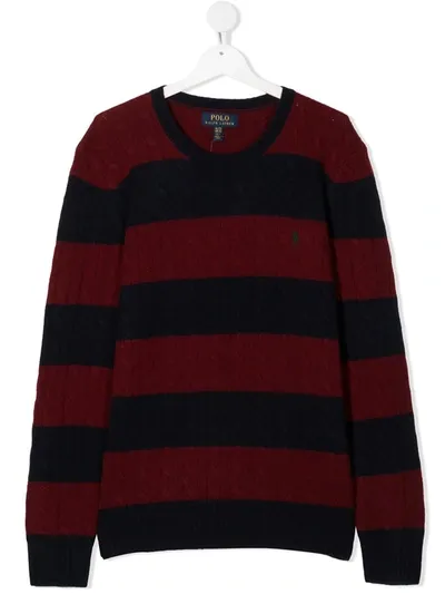 Ralph Lauren Kids' Striped Cable-knit Jumper In Blue