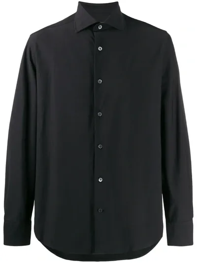 Corneliani Longsleeved Curved Hem Shirt In Black