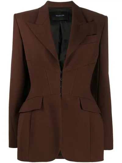 Mugler Single-breasted Tailored Blazer In Brown