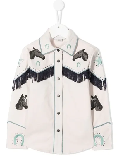 Stella Mccartney Kids' Embroidered Fringed Shirt In Neutrals