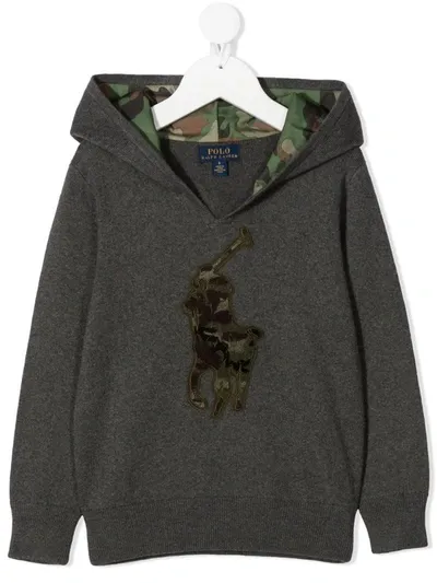 Ralph Lauren Kids' Logo-patch Hooded Sweater In Grey