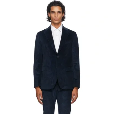 Etro Navy Paisley Corduroy Blazer In 200 Navy