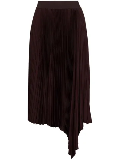 Joseph Asymmetric Pleated Crepe Midi Skirt In Brown