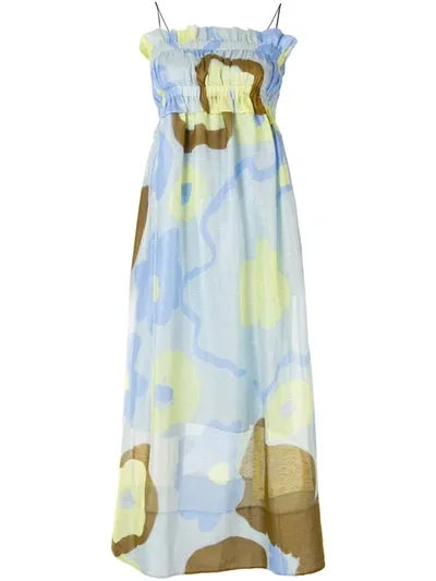 Lee Mathews Kaho Shirred Printed Linen And Silk-blend Maxi Dress In Multicolour