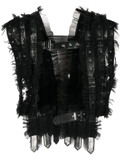 Comme Des Garçons Multi-buckle Tulle Top In Black