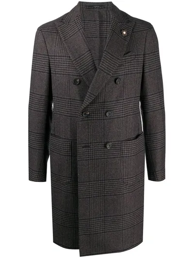 Lardini Checked Double-breasted Coat In Brown