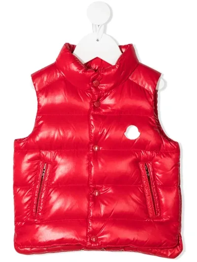 Moncler Babies' Logo Plaque Puffer Gilet In Red