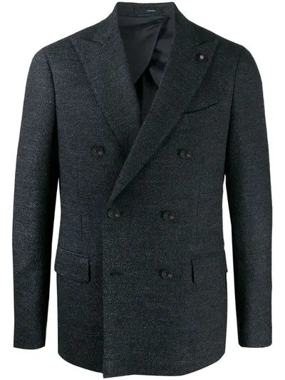 Lardini Double-breasted Woven Blazer In Grey