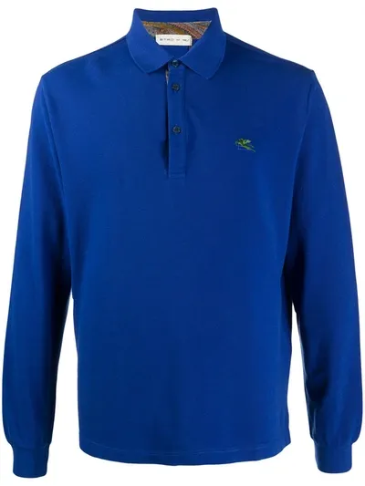 Etro Knitted Long Sleeve Polo In Blue