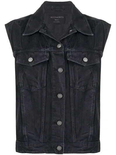 Allsaints Alva Denim Vest In Black