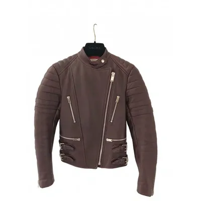 Pre-owned Celine Leather Biker Jacket In Burgundy