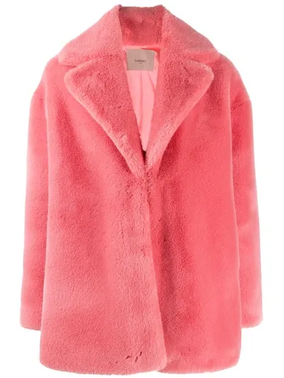 Twinset Eco Fur Short Coat In Pink