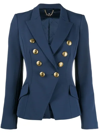 Elisabetta Franchi Golden Button Double Breasted Blazer In Blue