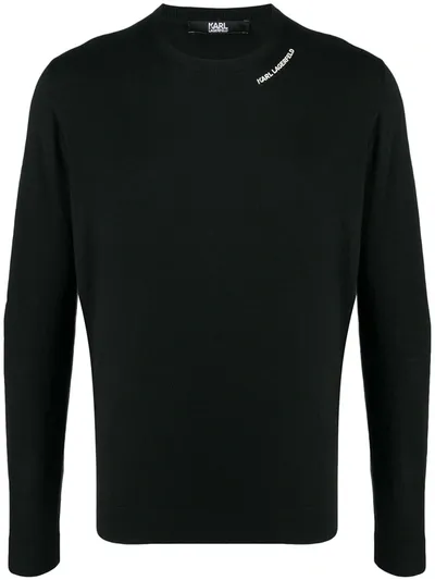 Karl Lagerfeld Logo-print Fine Knit Jumper In Black