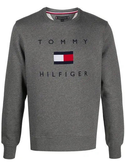 Tommy Hilfiger Embroidered Flag Logo Sweatshirt In Gray In Grey