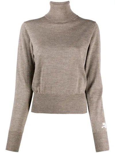 Courrèges Sleeve-logo Roll Neck Sweater In Neutrals