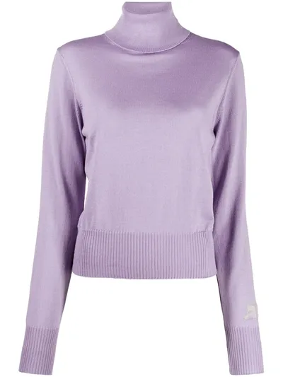 Courrèges Sleeve-logo Roll Neck Sweater In Purple