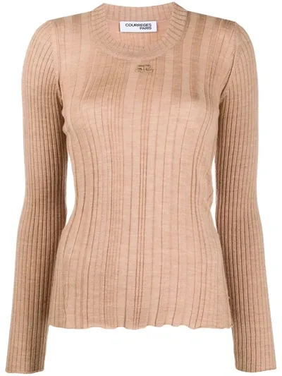 Courrèges Embroidered Logo Wool Jumper In Neutrals