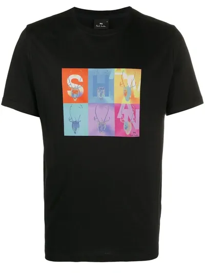 Paul Smith Organic Cotton Deer-print T-shirt In Black