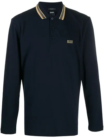 Hugo Boss Stripe-trim Polo Shirt In Blue