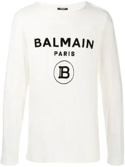 Balmain Logo Print Long-sleeve T-shirt In Neutrals