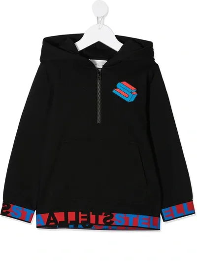 Stella Mccartney Kids' Logo Trim Hoodie In Black