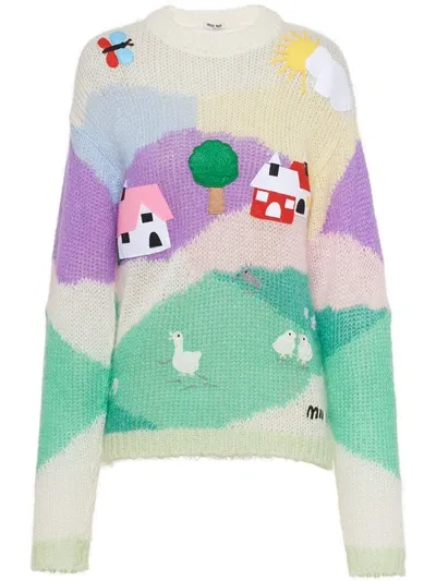 Miu Miu Embellished Mohair Sweater In White