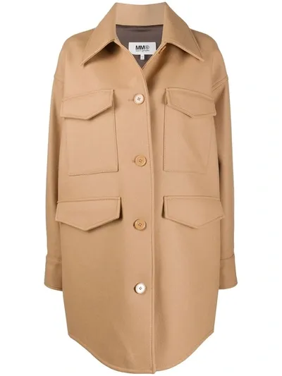 Mm6 Maison Margiela Oversize Wool Blend Shirt Jacket In Camel