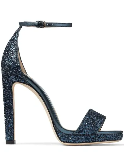 Jimmy Choo Misty 120 Glitter Sandals In Blue