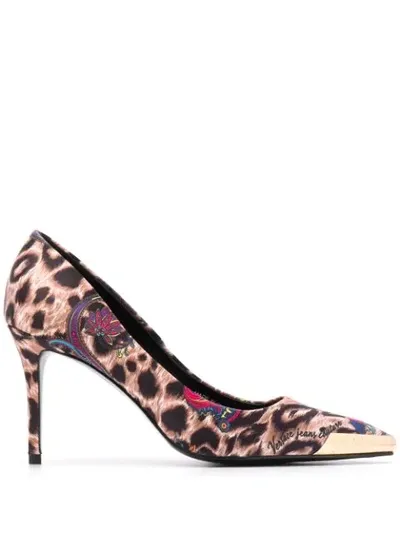 Versace Jeans Couture Pointed Leopard Print Pumps In Nero