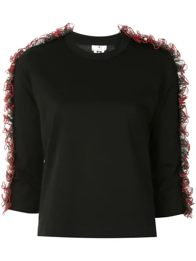 Comme Des Garçons Ruffled Trim Fine Knit Jumper In Black