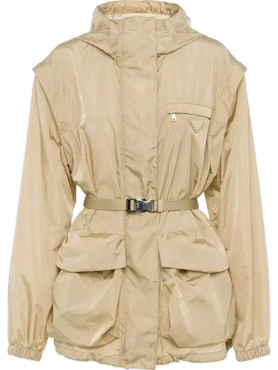 Prada Belted Jacket Coat In Neutrals