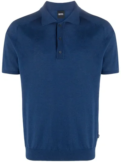 Hugo Boss Plain Knit Polo Shirt In Blue