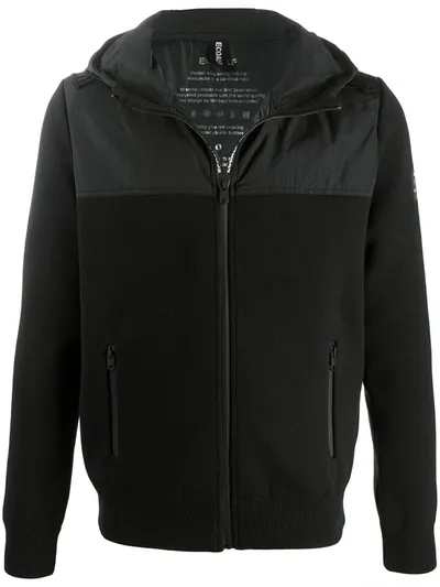 Ecoalf Hooded Contrast Panel Jacket In Black