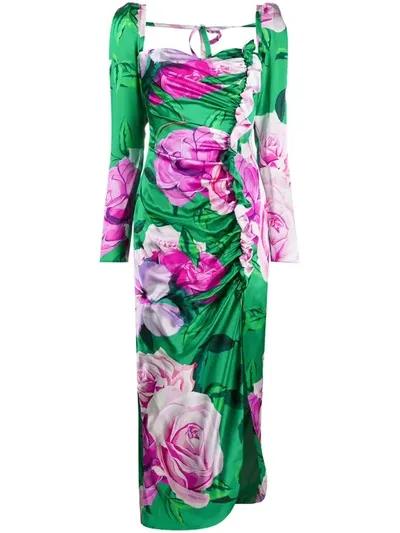 Giuseppe Di Morabito Ruched Floral-print Maxi Dress In Green