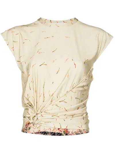 Rabanne Gathered Feather Print T-shirt In Neutrals