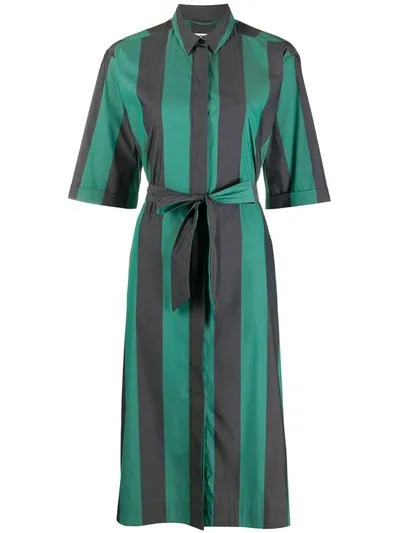 Ymc You Must Create Striped Tie-waist Shirt Dress In Green