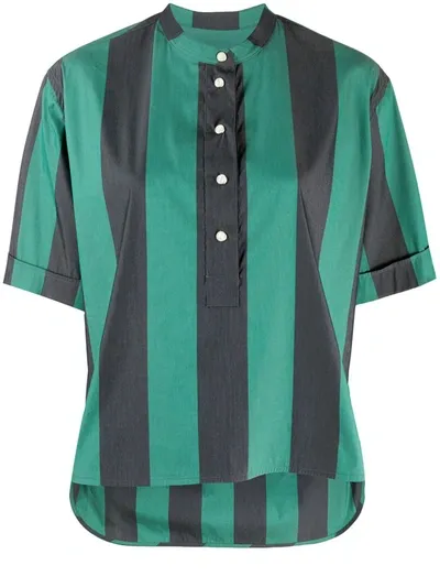 Ymc You Must Create Bold-stripe Short Sleeved Shirt In Green