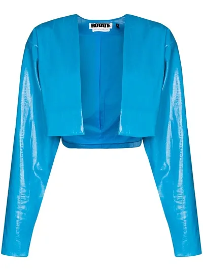 Rotate Birger Christensen Magrit Cropped Vegan Leather Jacket In Blue