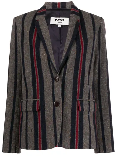 Ymc You Must Create Single Breasted Stripe Blazer In Grey