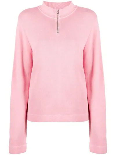 Ymc You Must Create Zip Wave Cotton Rib Jersey Sweatshirt In Pink