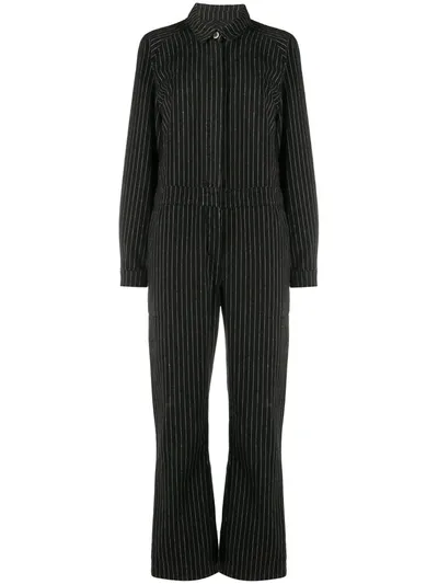 Ymc You Must Create Long-sleeves Striped Jumpsuit In Black