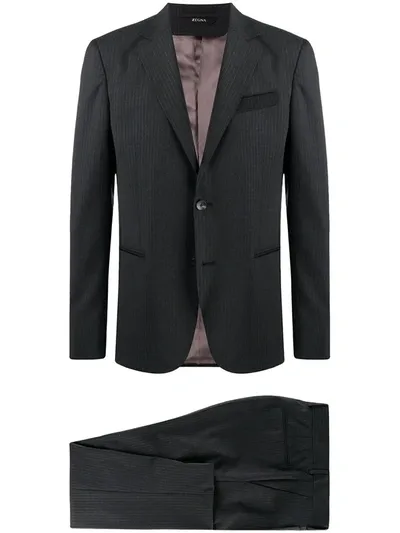 Z Zegna Striped Two-piece Suit In Grey