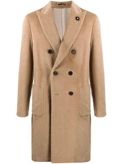 Lardini Double-breasted Textured Coat In Brown